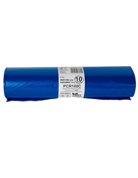 10 Rotoli sacchi rifiuti PCR 120L 90x120cm 100gr azzurro Bio Extrusion PCR100C