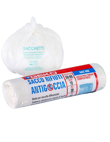 10 Sacchi rifiuti organici Sac Bio 50x60cm 30L 12my bianco Geko 8500500002 Geko SACCHI RIFIUTI