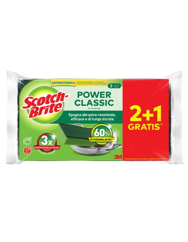 PACK 2+1 Spugne abrasive Power Classic antibatterica SCOTCH BRITE® A12 7100316712 3M PANNI e SPUGNE
