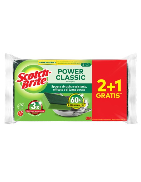PACK 2+1 Spugne abrasive Power Classic antibatterica SCOTCH BRITE® A12 7100316712 3M PANNI e SPUGNE