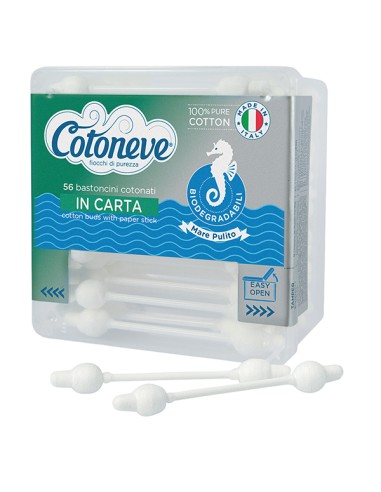 Cofanetto da 56 bastoncini cotonati biodegradabili puliorecchie salvatimpano Cot 1627P COTONEVE PERSONAL CARE