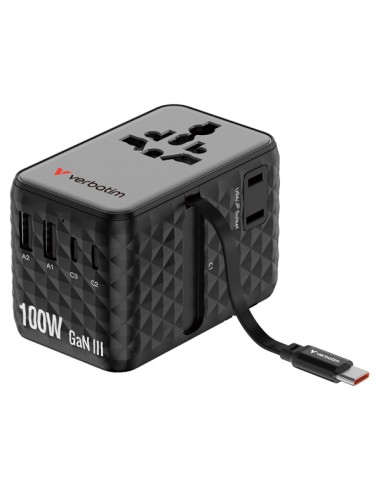 Adattatore da viaggio universale GaN III con cavo USB-C retrattile - Nero_Verbat 30191 VERBATIM ADATTATORI-CARICATORI DA VIAG...