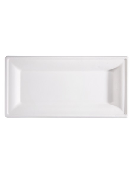 50 Piatti rettangolari monouso in canna da zucchero 26x13cm bianco Signor Bio BPR001BIO50F