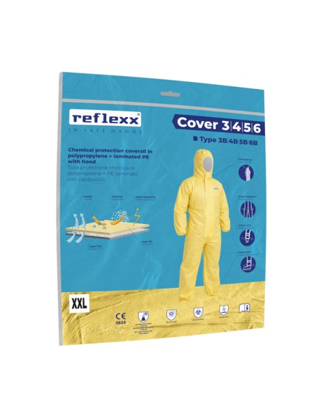 Tuta protezione chimica Cover 3456 in PE/PLP taglia XXL giallo Reflexx CLY3456/XXL Reflexx ABBIGLIAMENTO MONOUSO