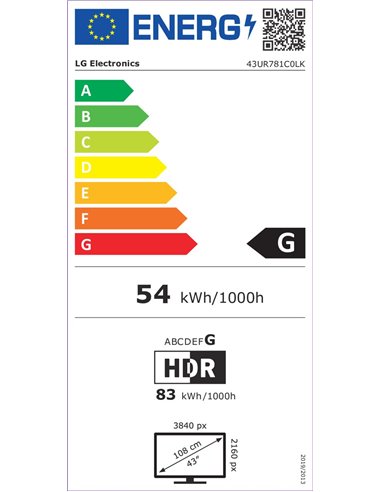 LG 43UR781C0LK TV 109,2 cm (43) 4K Ultra HD Smart TV Wi-Fi Nero 270 cd/m²