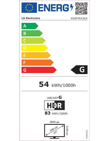 LG 43UR781C0LK TV 109,2 cm (43) 4K Ultra HD Smart TV Wi-Fi Nero 270 cd/m²