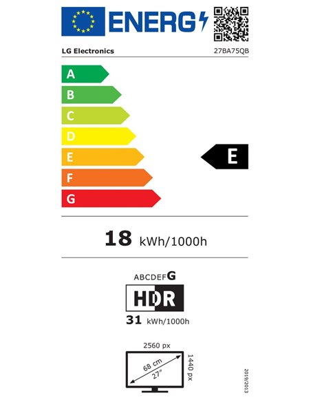 LG 27BA75QB-B.AEU Monitor PC 68,6 cm (27) 2560 x 1440 Pixel Wide Quad HD LED Nero