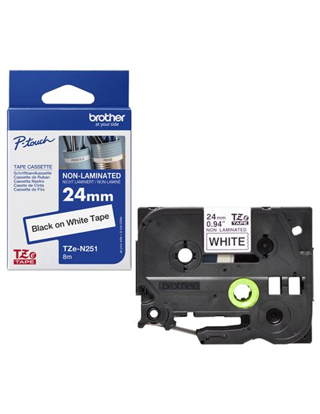 NASTRO BROTHER TZE-N251 Non laminato da 24 mm (8 m) Nero/Bianco TZEN251 BROTHER ETICHETTE-NASTRI PER ETICHETTATRICI