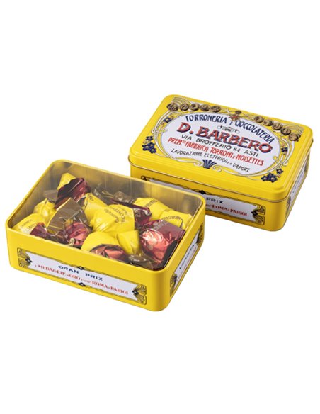 Scrigno regalo giallo in metallo con praline miste 150gr Barbero METP D. Barbero PASTICCERIA E STRENNE