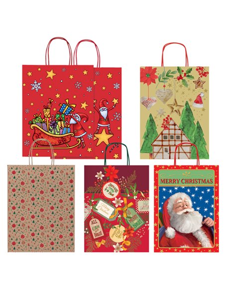Shopper carta kraft c/manici in carta ritorta 16x21x8cm fant. natale Sadoch SDX16000NAT
