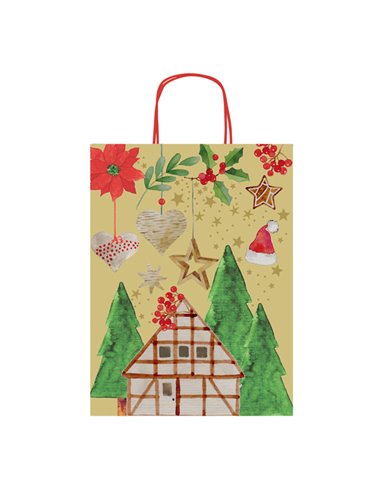 Shopper carta kraft c/manici in carta ritorta 16x21x8cm fant. natale Sadoch SDX16000NAT