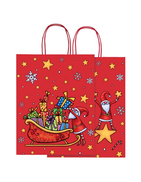 Shopper carta kraft c/manici in carta ritorta 16x21x8cm fant. natale Sadoch SDX16000NAT