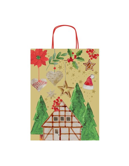 Shopper carta kraft c/manici carta ritorta 26x34,5x12cm fant. natale Sadoch SDX26000NAT