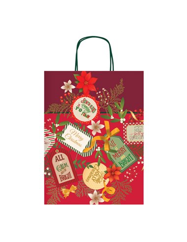 Shopper carta kraft c/manici carta ritorta 26x34,5x12cm fant. natale Sadoch SDX26000NAT