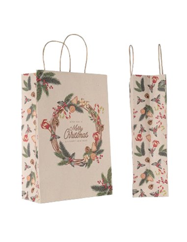 Blister 25 shopper in carta 18x8x24cm natale ghirlanda verde Mainetti Bags 093326