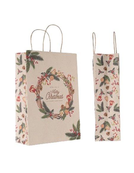 Blister 25 shopper in carta 18x8x24cm natale ghirlanda verde Mainetti Bags 093326