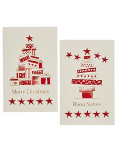 Biglietto Natale doppio 9x14cm cartoncino bianco fantasie assortite Sadoch 21406
