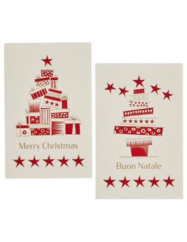 Biglietto Natale doppio 9x14cm cartoncino bianco fantasie assortite Sadoch 21406