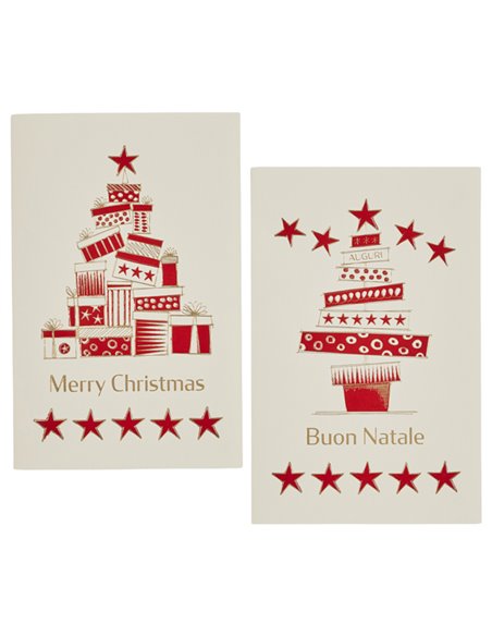 Biglietto Natale doppio 9x14cm cartoncino bianco fantasie assortite Sadoch 21406