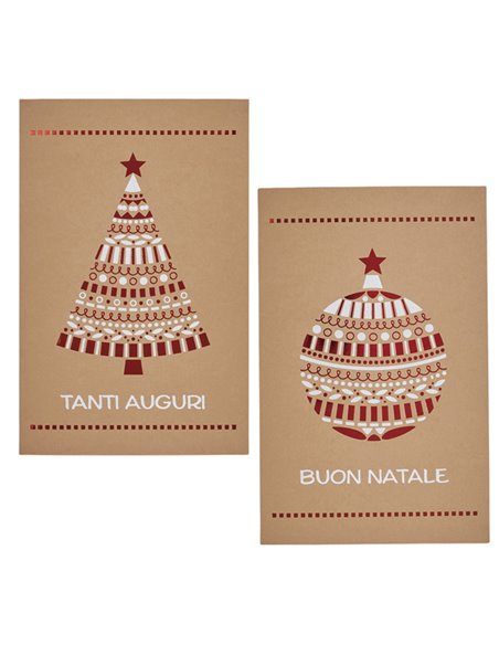 Biglietto Natale doppio 9x14cm cartoncino avana fantasie assortite Sadoch 21403