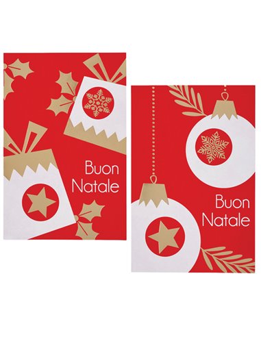 Biglietto Natale doppio 9x14cm cartoncino rosso fantasie assortite Sadoch 21393