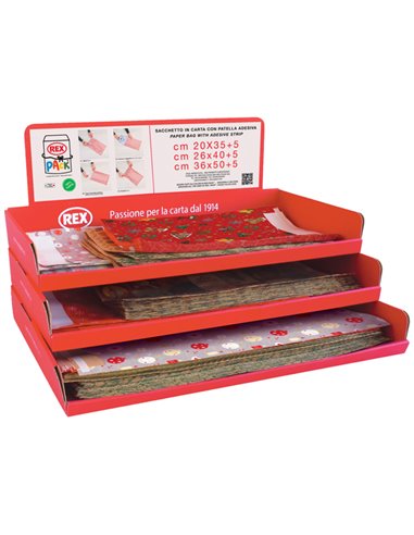 Espositore 150pz sacchetto carta c/patella adesiva natale fantasie e misure asso ESPRXPKNAT