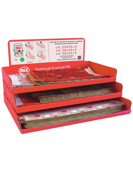 Espositore 150pz sacchetto carta c/patella adesiva natale fantasie e misure asso ESPRXPKNAT