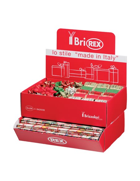 Espositore carta raso 100fg + 50 stelle + 30 rocchetti fantasie natale Rex Sadoc RASOCOORD30N