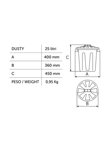 Contenitore portarifiuti Dusty 25Lt c/coperchio verde 105/25-VES