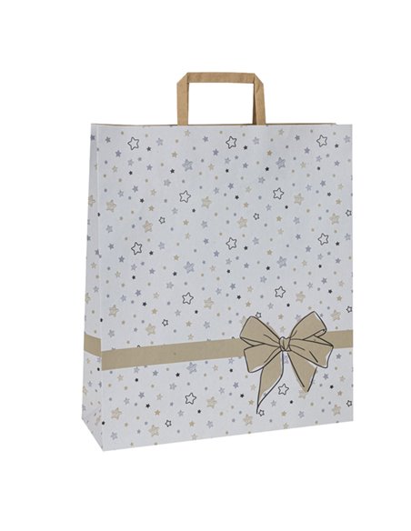 25 shopper natale carta c/maniglie piattina 26x11x34,5cm stars bianco (delist) 086922