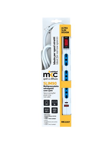 Multipresa piatta SLIM90 con interruttore ricarica rapida cavo 1,5m MKC 492518895 MKC CAVI-PRESE-PROLUNGHE