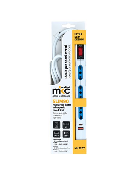 Multipresa piatta SLIM90 con interruttore ricarica rapida cavo 1,5m MKC 492518895 MKC CAVI-PRESE-PROLUNGHE
