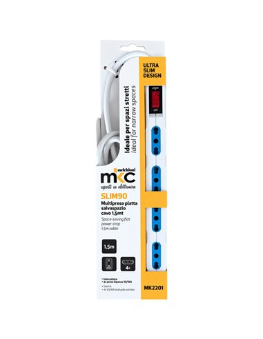 Multipresa piatta SLIM90 con interruttore 4 prese cavo 1,5m MKC 492518896 MKC CAVI-PRESE-PROLUNGHE